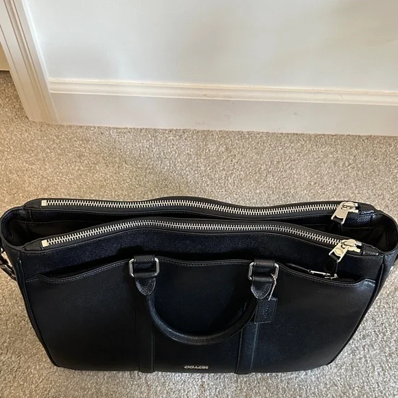 Coach Cross Grain Black Leather Briefcase Laptop Bag F59141 Metropolitan
